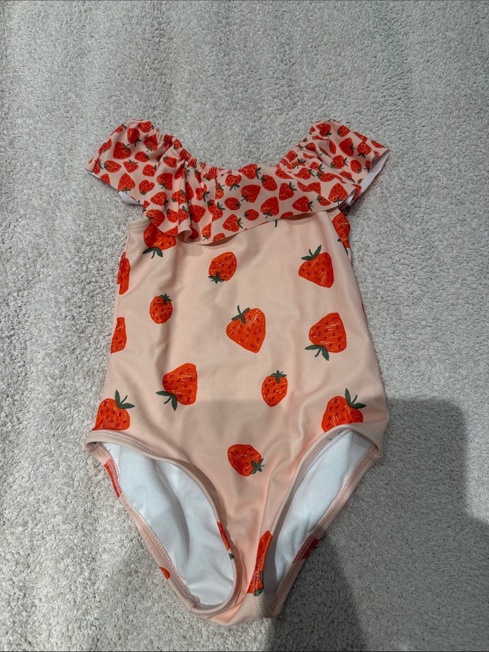 Carter's Peach Strawberry Print Swimsuit with Ruffle